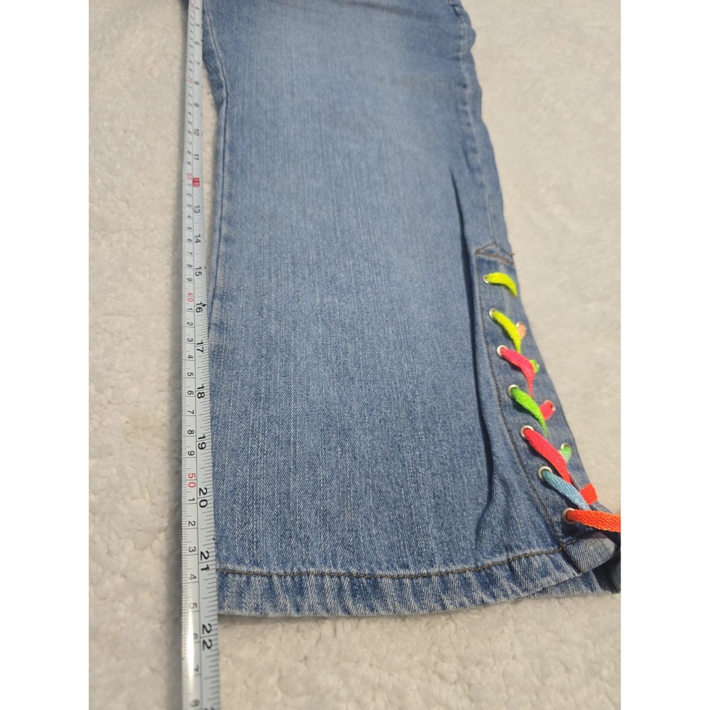 Vintage Y2K-era Faded Glory Denim Capris Sz 10 With Neon Rainbow Lace-up Ties - Picture 3 of 8